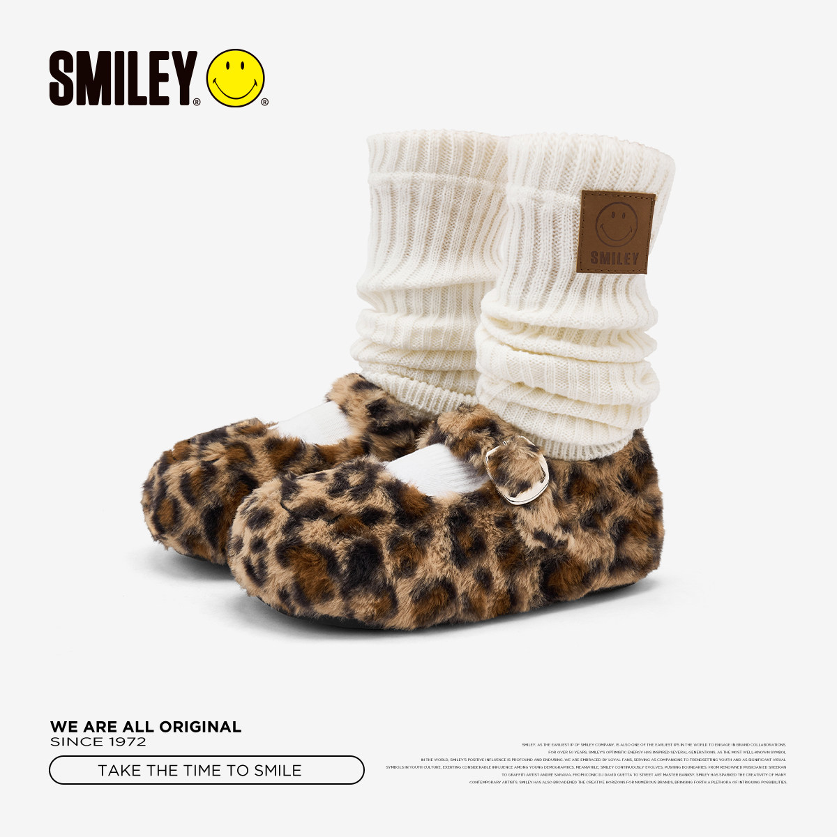 SMILEY笑脸 女冬豹纹平底舒适冬季加绒休闲圆头单鞋玛丽珍鞋子,淘宝优惠券,粉丝福利购,淘宝优惠卷
