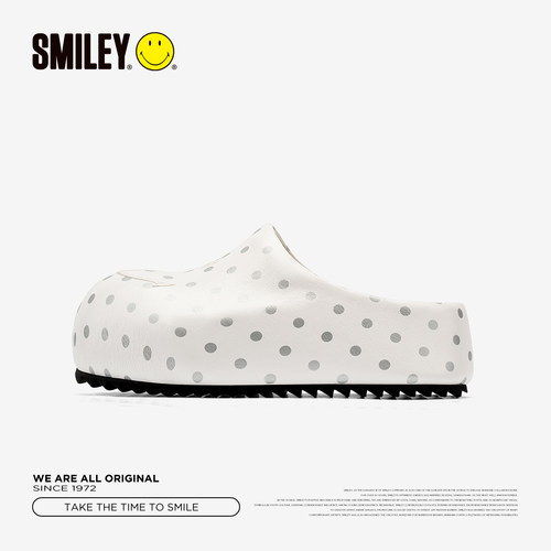 SMILEY笑脸白色波点半拖厚底增高女春季包头拖一脚蹬勃肯穆勒拖鞋 - 图3