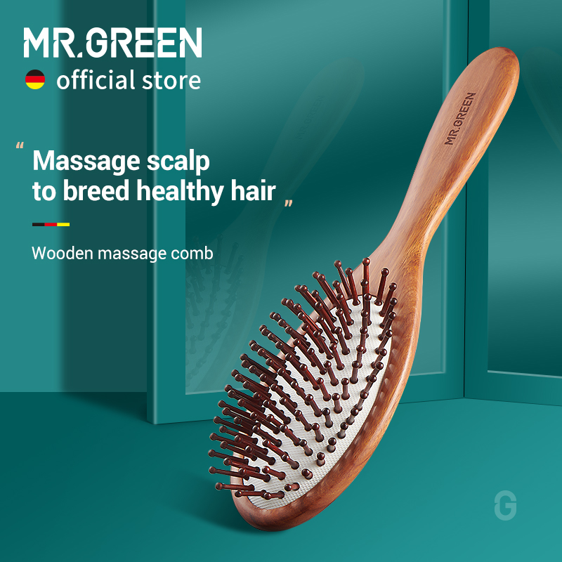 网红MR.GREEN Hair Brush Nature Wooden Anti-Static Detangle - 图0