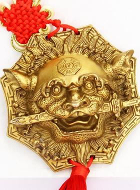 铜狮咬剑挂件 铜狮子挂件 虎头牌兽头 铜八角狮头摆件 铜睚眦摆件