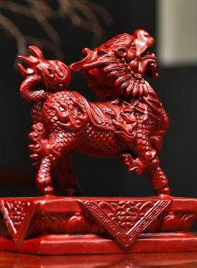 红花梨木雕瑞兽麒麟一对实木摆件家居客厅玄关办公桌面摆设工艺品