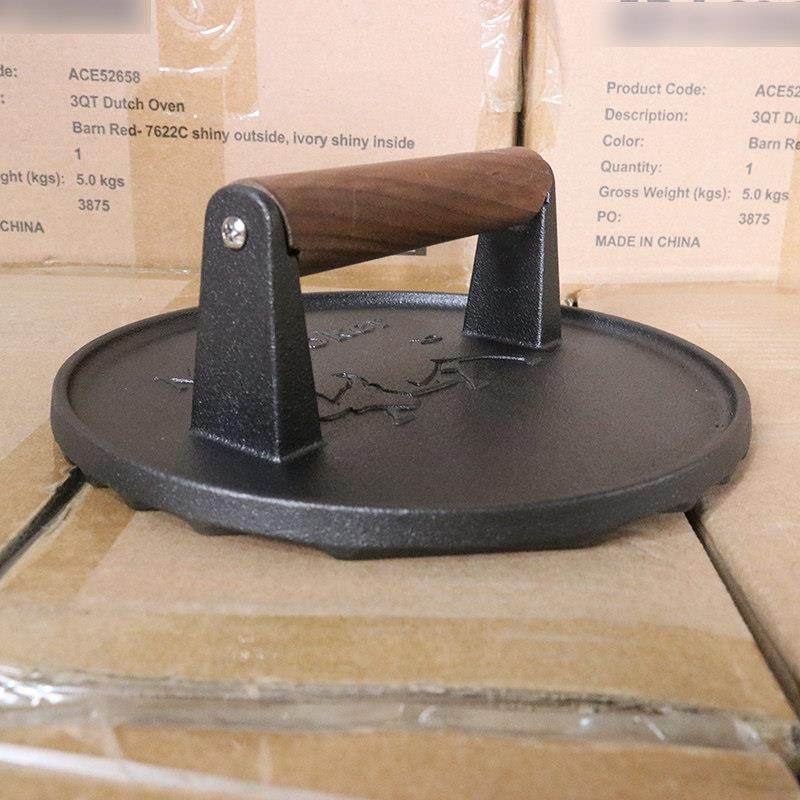 铸铁压肉板圆形条纹款木质手柄直径20cm加厚1cm铁板烧煎肉煎牛排,淘宝优惠券,粉丝福利购,淘宝优惠卷