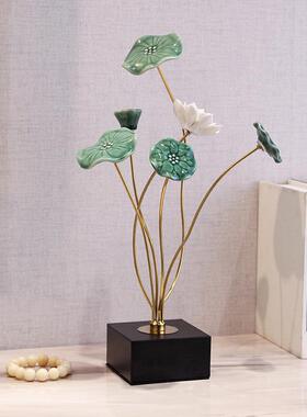 新中式禅意摆件陶瓷荷花进门玄关装饰品新家乔迁礼物床头柜小夜灯