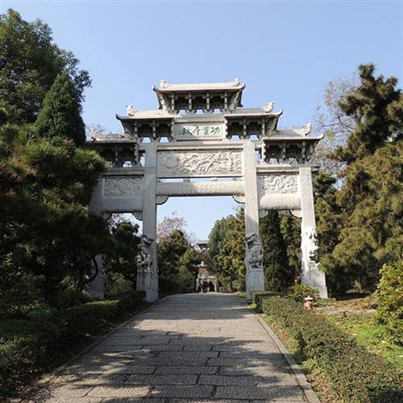 花岗岩石牌楼牌坊寺院青石山门村口大门楼大型古建筑景观陵园雕塑 - 图0