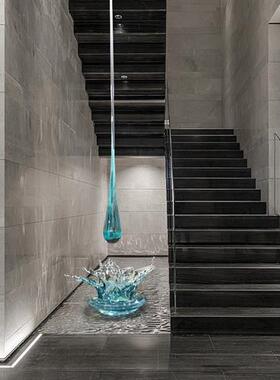 现代酒店会所大堂门厅透明水滴浪花雕塑吊饰树脂水花摆件软装饰品