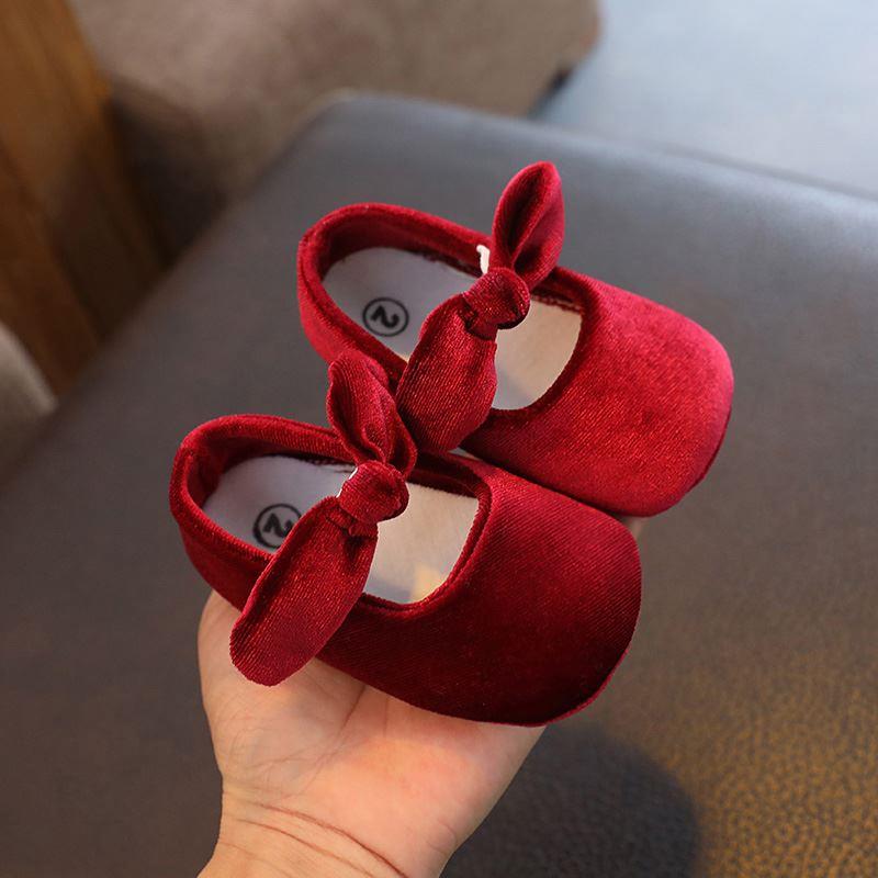 婴儿鞋女宝宝1周岁公主鞋春秋季软底布鞋学步前鞋红色7-8-10个月9