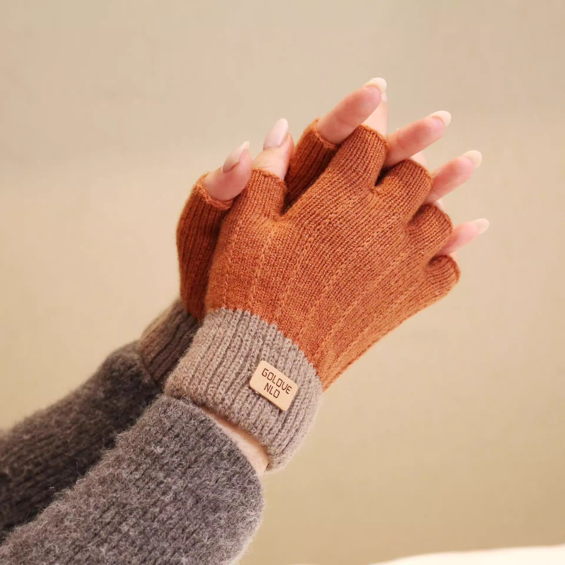 2025新款针织半指手套男女保暖加绒防寒可爱学生露指冬季骑行手套,淘宝优惠券,粉丝福利购,淘宝优惠卷