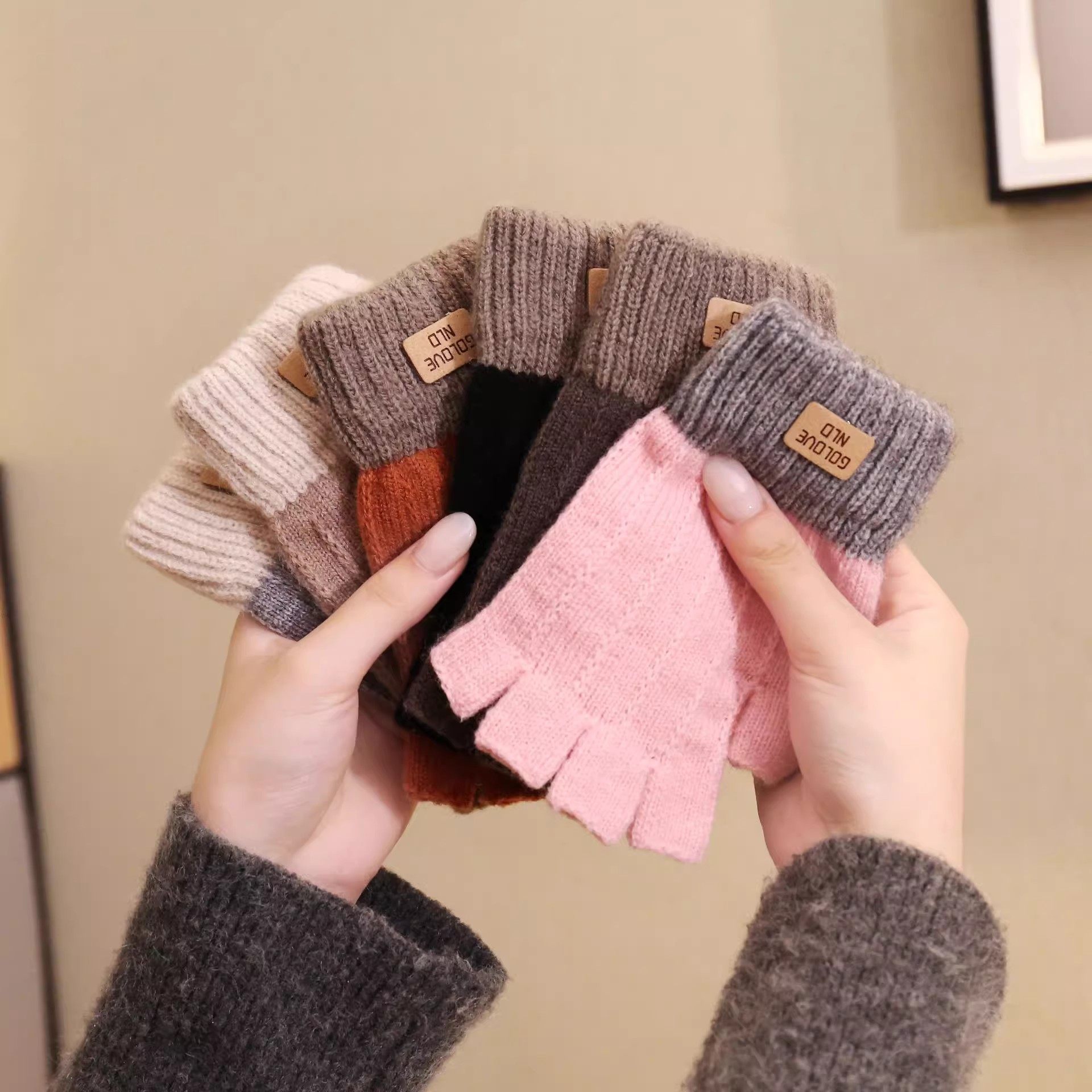 2025新款针织半指手套男女保暖加绒防寒可爱学生露指冬季骑行手套,淘宝优惠券,粉丝福利购,淘宝优惠卷