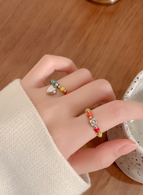 极速彩色笑脸脚戒 可当尾戒 通体手工串珠弹力绳X可拉伸戒指女