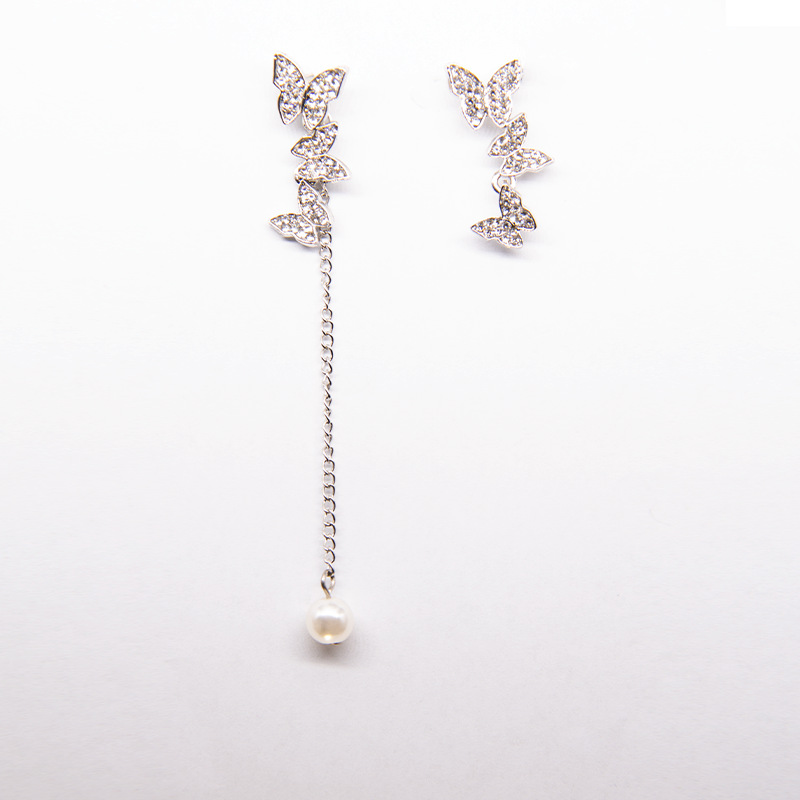 超仙女气质不对称长版流苏耳环蝴蝶耳骨夹耳骨钉复古港风法式耳饰 - 图3