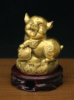 黄铜地支十二生肖猪兔羊三合贵人局摆件亥卯未纯铜风水用品工艺品