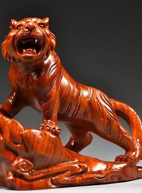 花梨木头老虎摆件实木质雕刻十二生肖虎木制吉祥物装饰红木工艺品