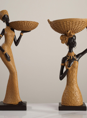 创意复古编织纹非洲艺术女士客厅家居装饰玄关酒柜摆件Y树脂工艺