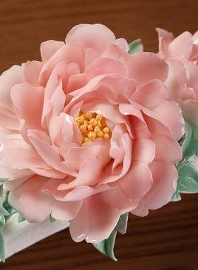 中式陶瓷b花开富贵玉如意手工瓷花家居客厅玄关高端艺术品装饰摆