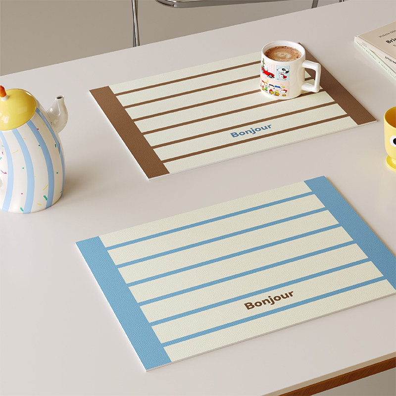 韩式条纹简约高级感皮革西餐垫防油免洗吧台桌防水垫隔热垫杯盘垫,淘宝优惠券,粉丝福利购,淘宝优惠卷