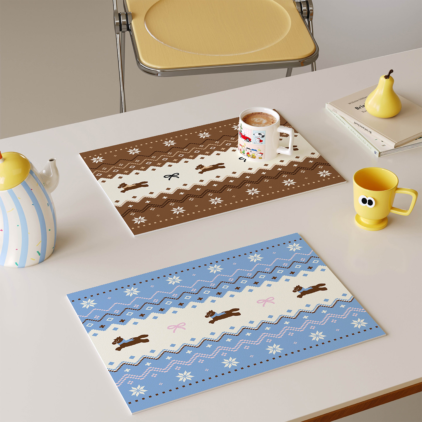 红色费尔岛新年圣诞西餐垫皮革防水防油防烫免洗高级感隔热垫杯垫,淘宝优惠券,粉丝福利购,淘宝优惠卷