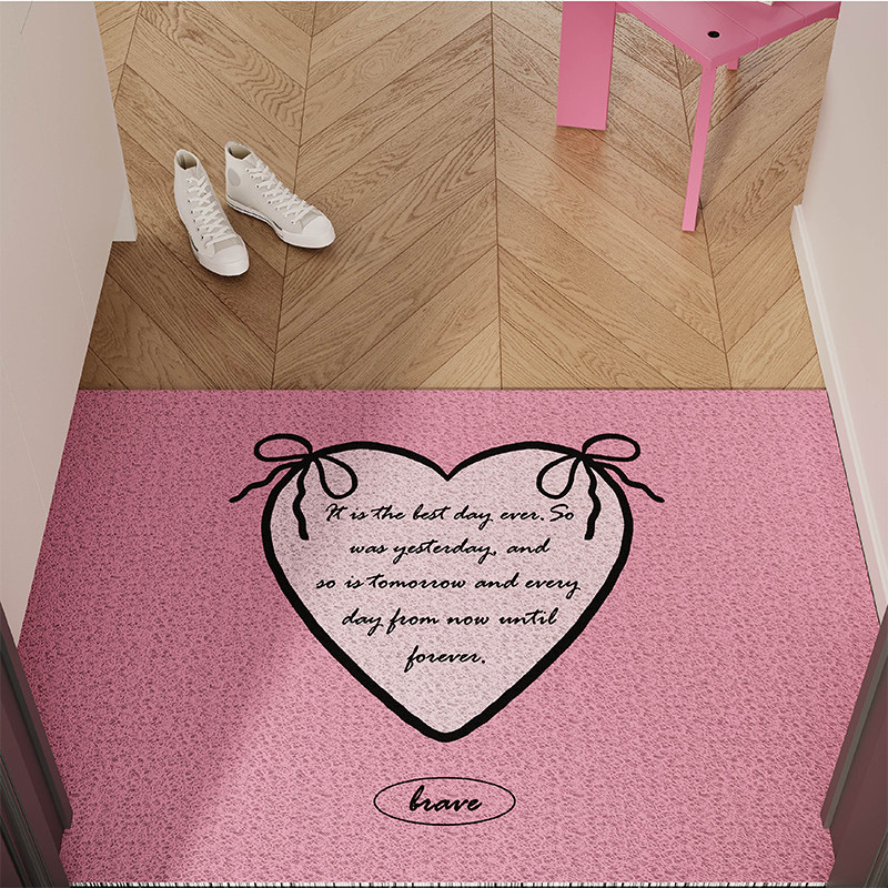 芭比粉色爱心少女心入户地垫丝圈防滑脚垫毯进门垫玄关门口可定制,淘宝优惠券,粉丝福利购,淘宝优惠卷