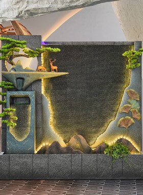 大型落地假山流水喷泉装饰摆件客厅庭院水幕墙背景U墙布置造景鱼