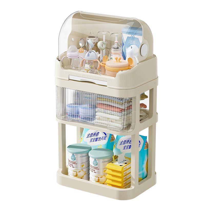 放宝宝奶瓶收纳盒装婴儿餐具碗筷辅食工具箱防尘沥水储物柜置物架-图3