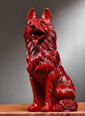 红花梨木雕生肖狗摆件大号实木犬家居客厅办公玄关装饰红木工艺品