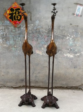 铜器特大号纯铜龙龟铜仙鹤蜡台烛台油灯灯台灵芝鹤家居客厅摆件