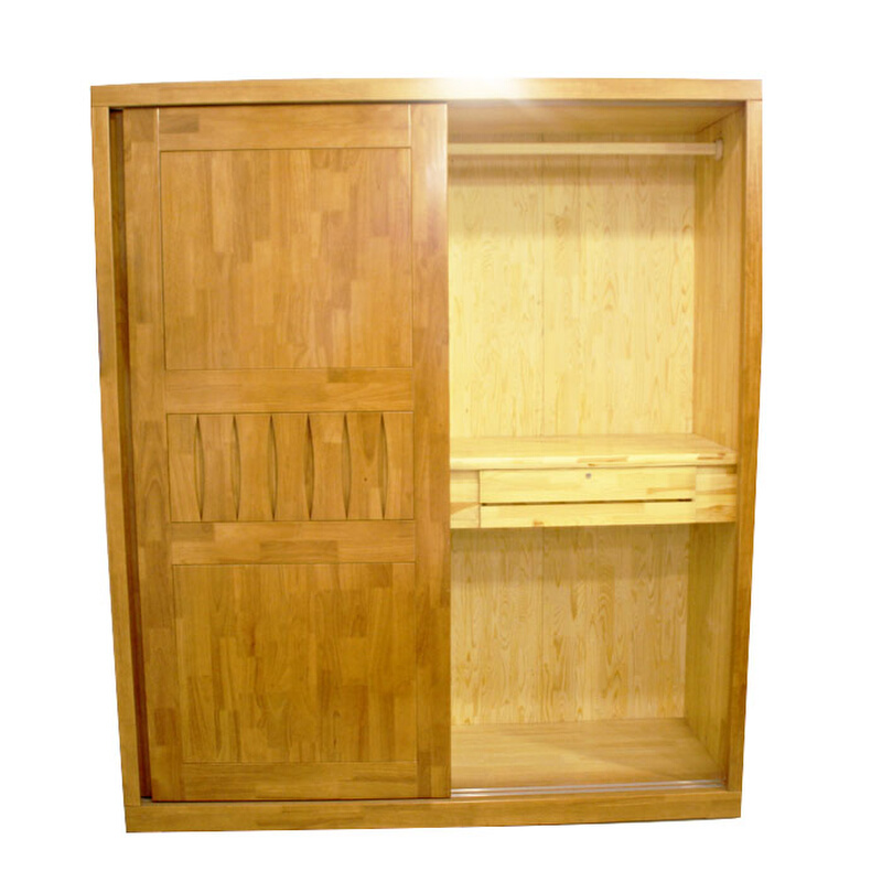柚木色原木色中式纯实木衣柜推拉门整体衣柜移门大衣橱卧室家具