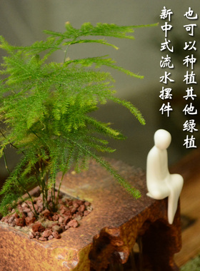 禅意流水摆件假山苔藓文竹盆景微景观新中式玄关茶几桌面装饰摆设