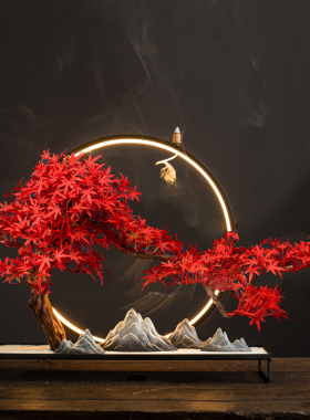 新中式仿真迎客松摆件客厅枯山水玄关柜桌面装饰品倒流香家居摆设