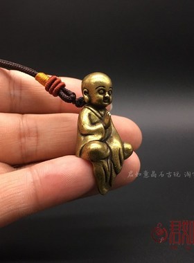 精致小铜件实心黄铜阿弥陀佛小和尚摆件全铜打坐小沙弥铜和尚挂件