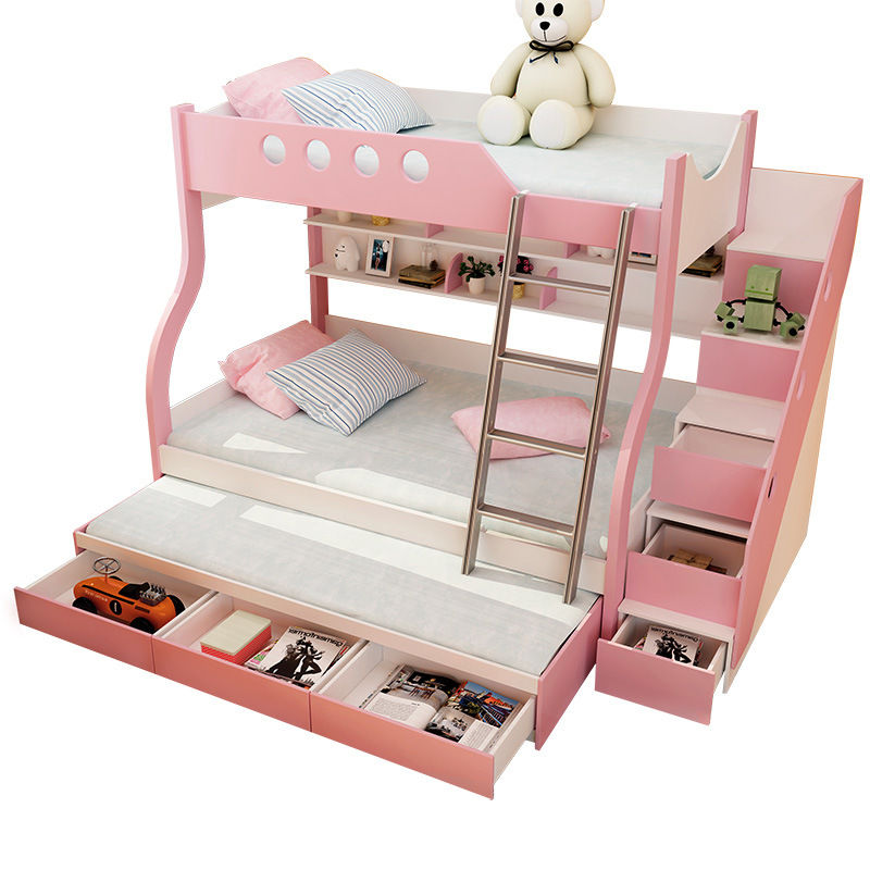 网红彩色儿童套房子母床多功能组合床儿童双层床上下铺木床带储物