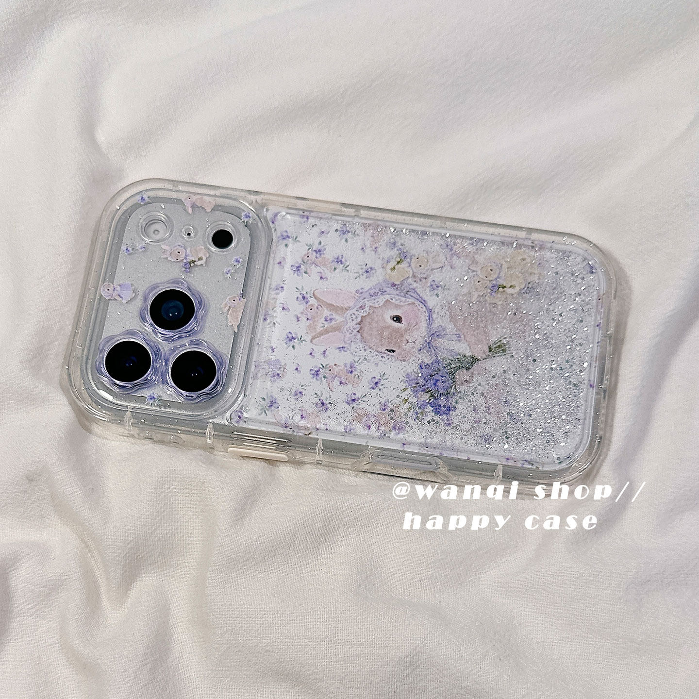 可爱流沙紫色碎花小兔子适用苹果17手机壳iphone16promax保护套13/14新款16Pro硅胶防摔15全包女软日韩卡通超,淘宝优惠券,粉丝福利购,淘宝优惠卷