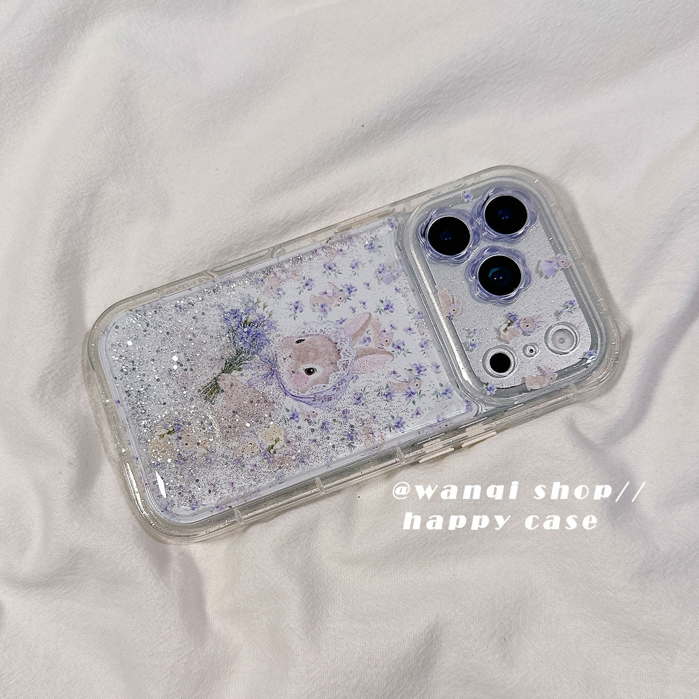 可爱流沙紫色碎花小兔子适用苹果17手机壳iphone16promax保护套13/14新款16Pro硅胶防摔15全包女软日韩卡通超,淘宝优惠券,粉丝福利购,淘宝优惠卷