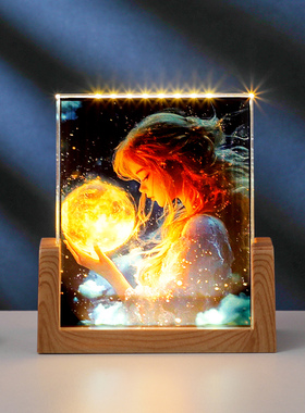 定制照片浩瀚银河水晶相框发光小夜灯桌面摆件生日礼物新年情人节