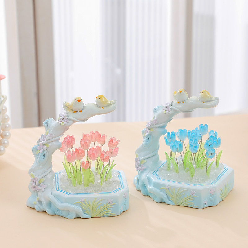 喜鹊郁金香小夜灯摆件手工diy花束生日礼物送女生闺蜜小众高级感