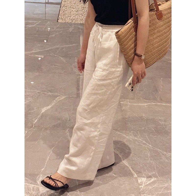 白色薄款天丝亚麻阔腿裤女2025夏季新款棉麻高腰垂感直筒休闲裤子,淘宝优惠券,粉丝福利购,淘宝优惠卷