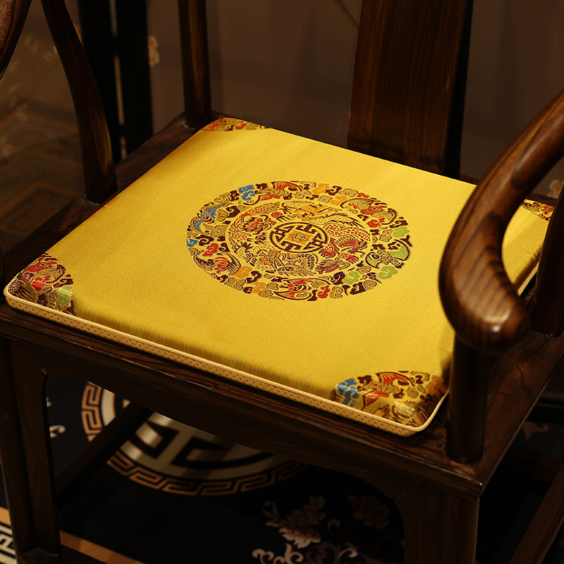 新品中式椅子坐垫实木椅垫红木沙发垫座垫红色黄色薄防滑圈椅茶椅