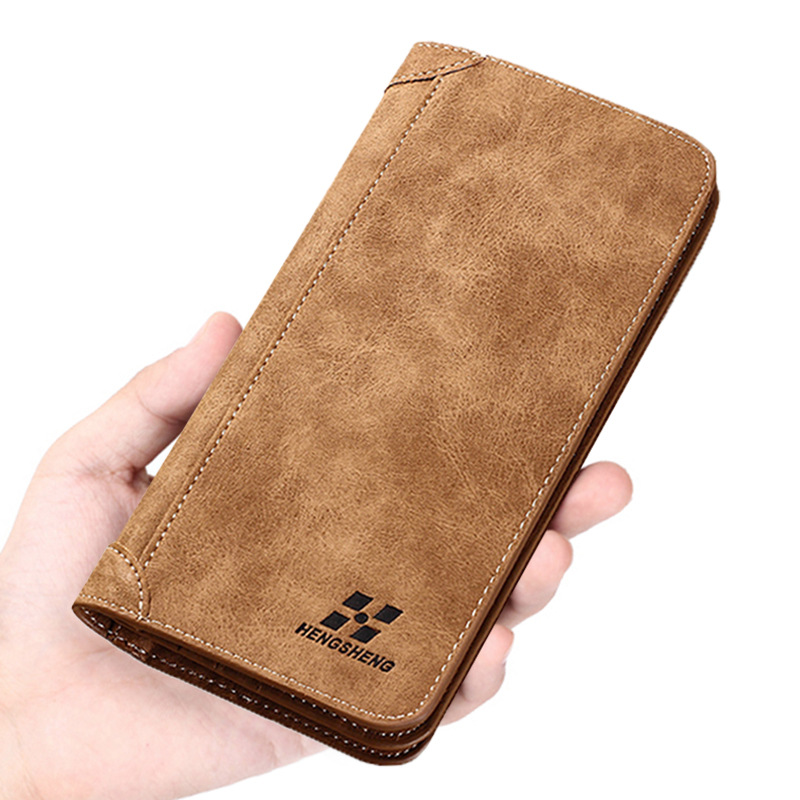 推荐Men Wallet Vintage PU Leather Frosted Long Wallets Coin - 图0