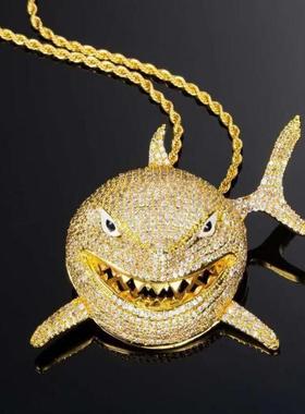 极速Hip Hop Fierce Shark Inlaid ZiFrcon Pendant Personality