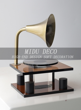 极速现代复古怀旧喇叭水晶黑胶唱片摆件留声机客厅U玄关音响房创