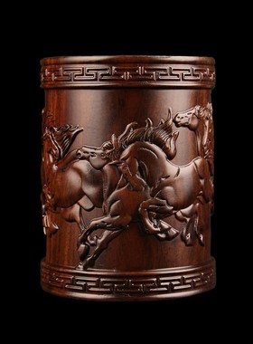 新品黑檀木复古笔筒书房办公桌木雕收纳笔筒桌Q面礼物摆件实木木