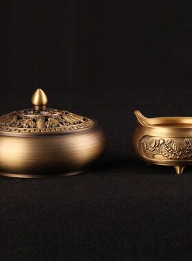 新品铜香炉家用室k内用品三足盘香炉香道茶道仿古供佛熏香摆件