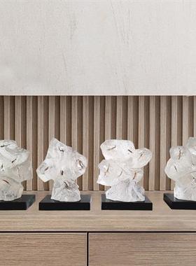 现代创意透明树脂雕塑树叶石头摆件酒店会所售楼处客厅玄关装饰品