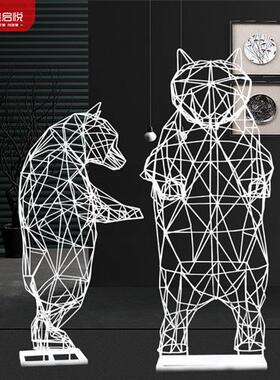 户外不锈钢镂空长颈鹿松鼠熊牛羊蜗牛天鹅叶子发光动物雕塑大摆件