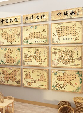 新品幼儿园环创i教室墙面装饰布置贴传统非遗文化竹编织发展史主