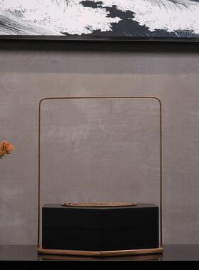 新中式创意铁艺金属木装饰盒提篮摆件样板间酒店会所艺术软装饰品