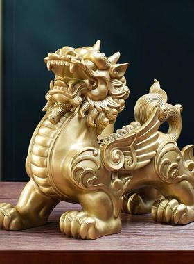 黄铜貔貅摆件公母一对聚招貔犰家居客厅办公室酒柜乔迁礼物工艺礼