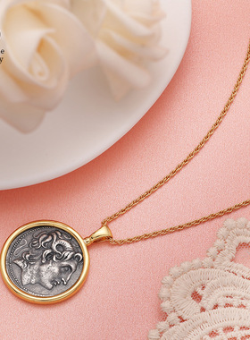 法式复古古币项链新款s925纯银仿