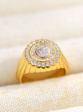 小红书中古风古币飞马戒指新款镶