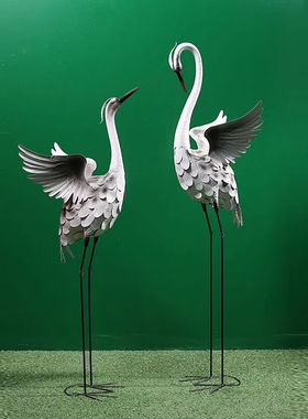 客厅摆件大件落地大件铁仙鹤摆件客厅家居玄关大别墅花园庭院景观