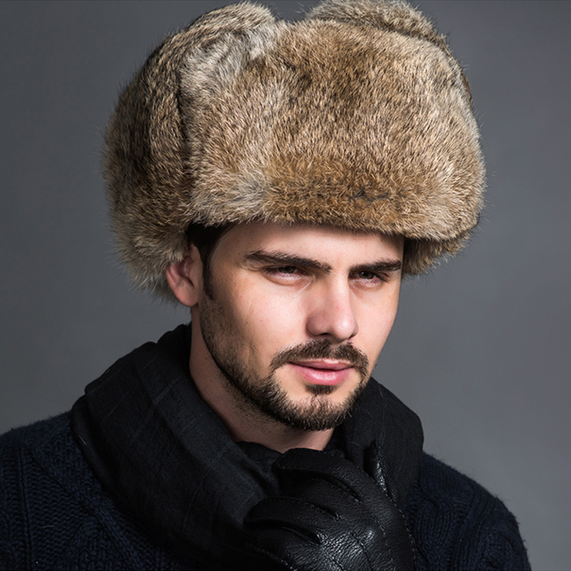 极速Russian Leather Men Women Fur Faux Ski Cap Winter Warm U - 图0